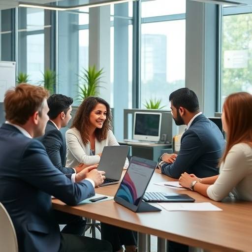 Profissionais participando de um treinamento de oratória em ambiente corporativo.